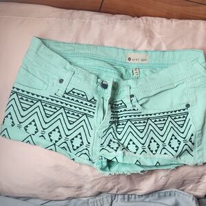 Roxy Aqua Tribal Print Jean Shorts